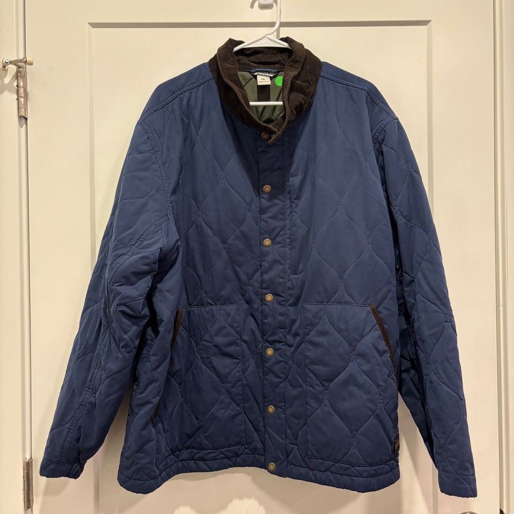 Duluth Trading Co Mens 2XL Quilted Jacket Navy Blue‎ Corduroy Collar Snap Front